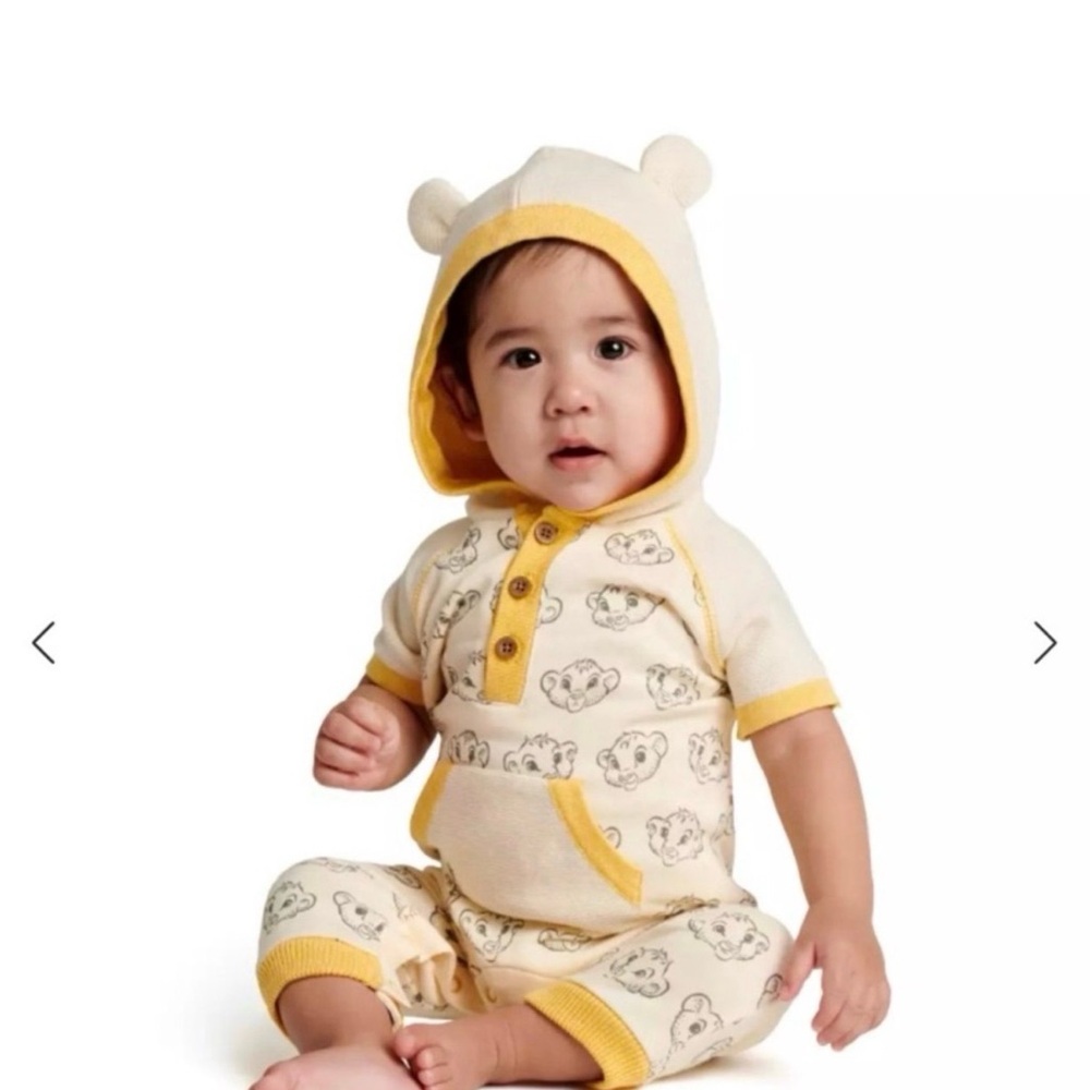 Disney Baby Cream and Yellow Hooded Romper with Simba